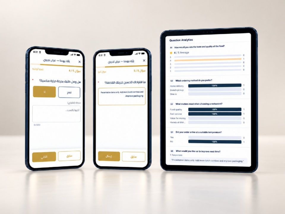 In-app customer survey and the survey results dashboard